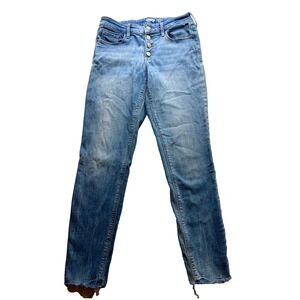 Old Navy Rockstar Super Skinny Ankle Mid-Rise Denim Blue Jeans Size 4 Button Fly